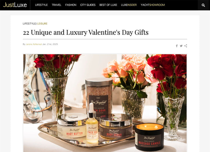 "22 Unique and Luxury Valentine's Day Gifts" article by Lifestyle/Leisure with Rose Garden set by Bee Inspired Goods 