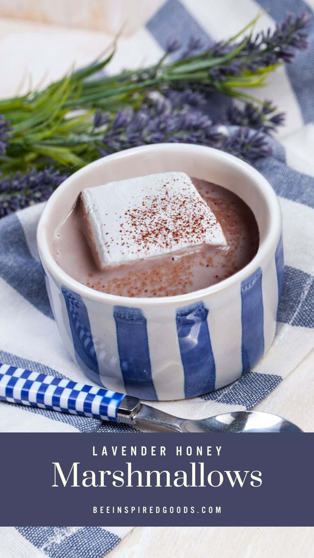 mug of hot chocolate with a lavender honey marshmallow 