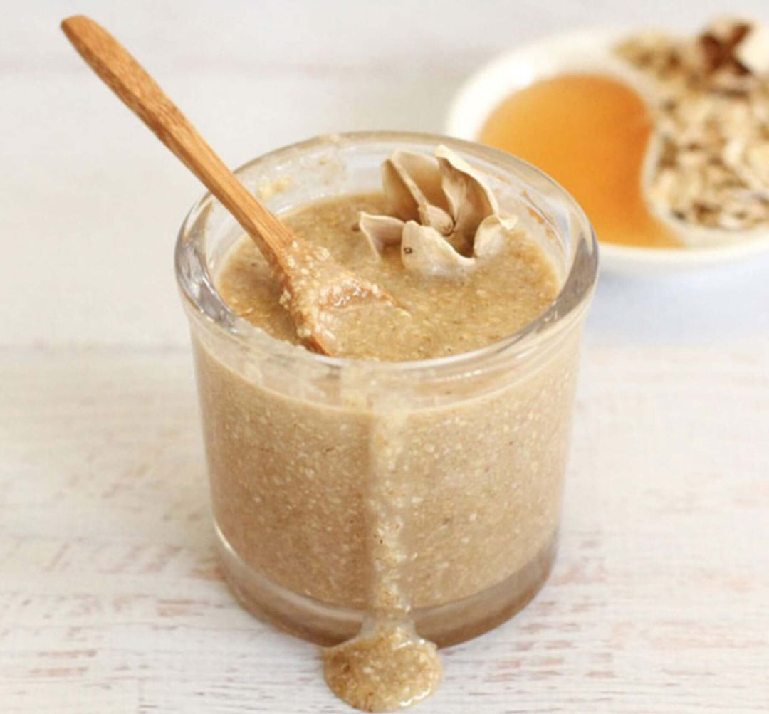 Jar of homemade oat scrub 