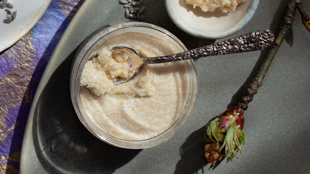 peace of mind body scrub with a silver spoon