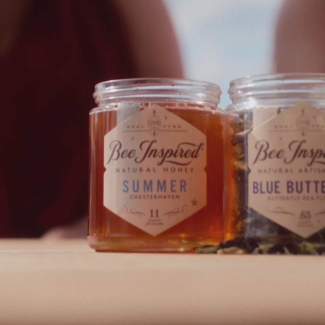 summer honey and blue butterfly tea from bee inspired retail honey store in owings mills