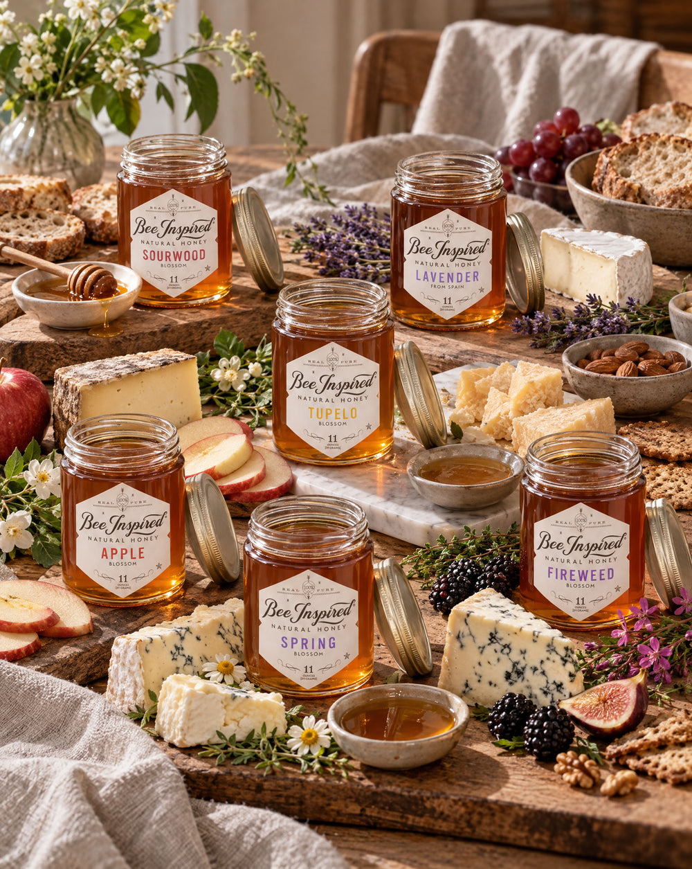 cheese table with royale cellar honey set 