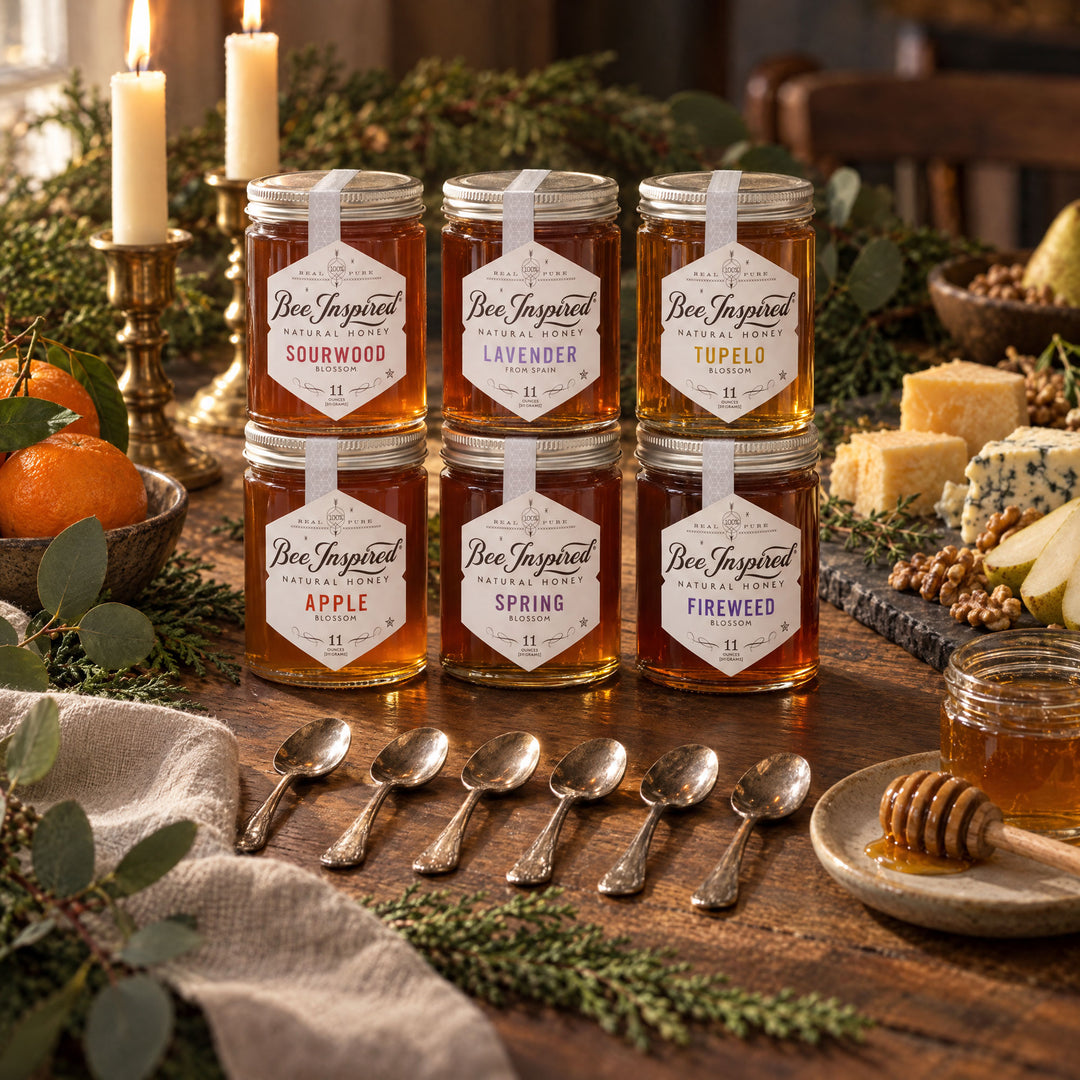 royale honey set on holiday honey tasting table