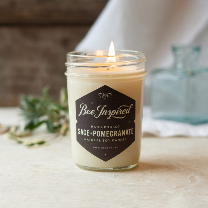 Sage and Pomegranate Candle with ingredients