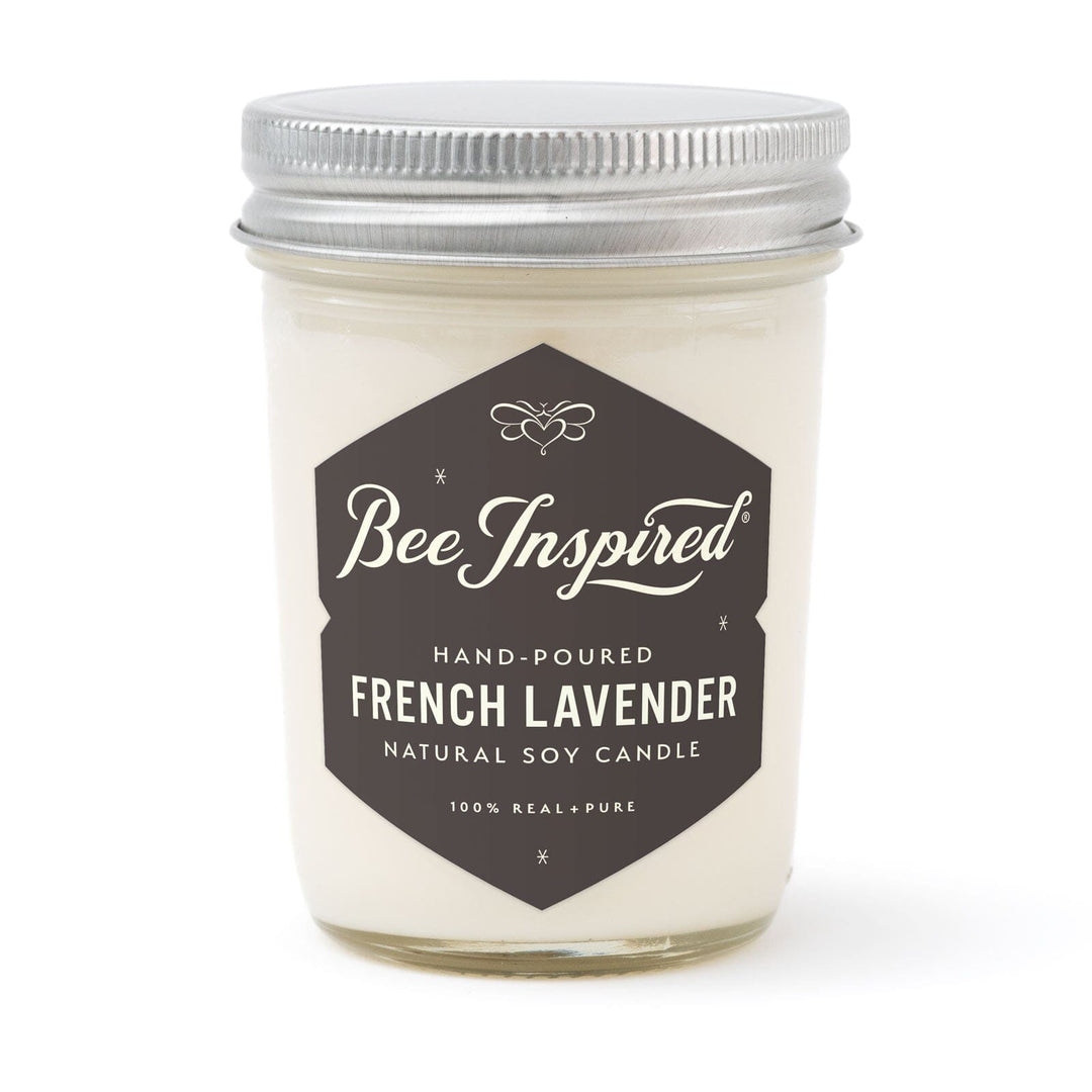 French lavender soy jelly jar candle on white
