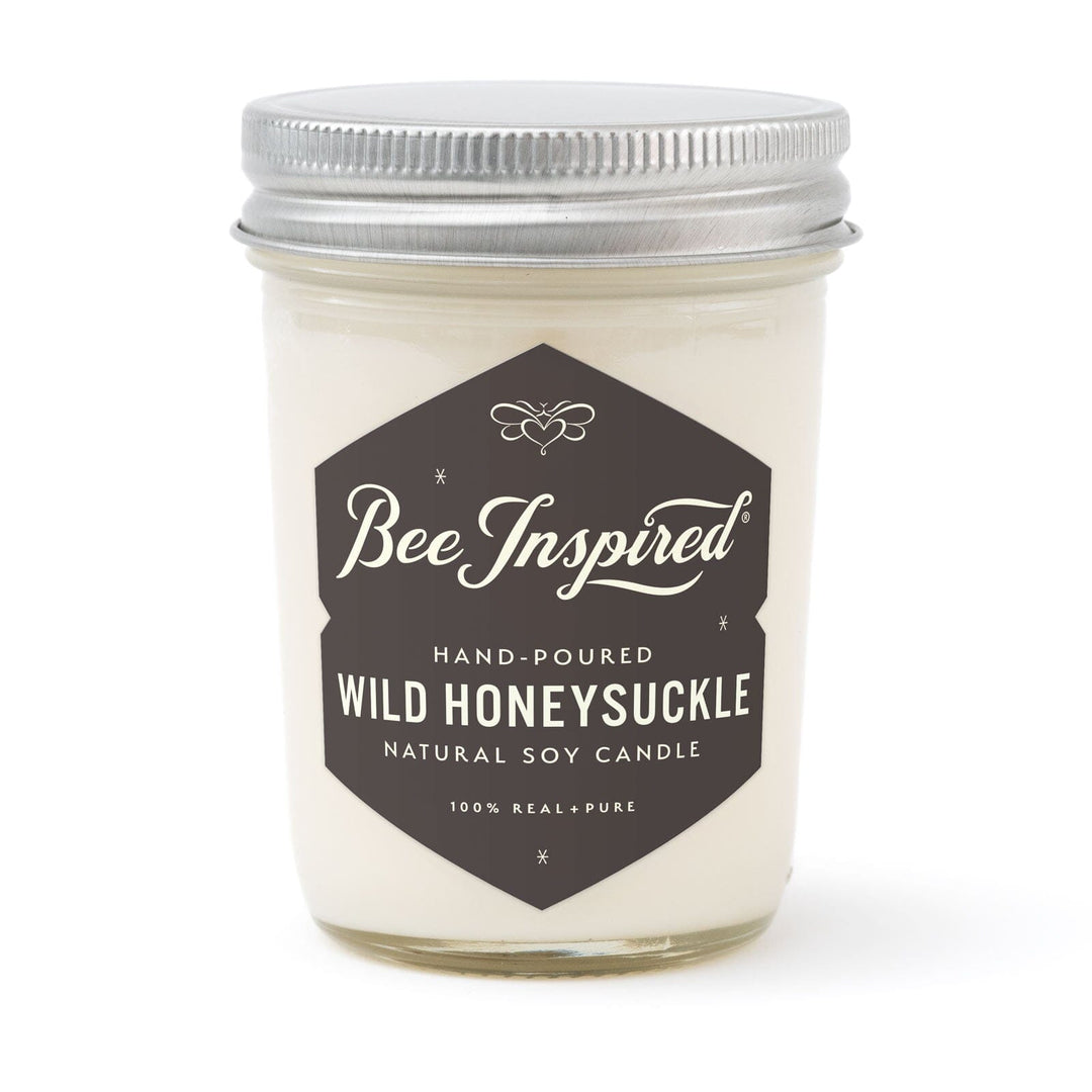 Wild Honeysuckle jelly jar candle on white 