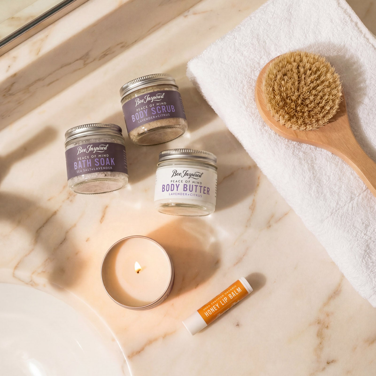 Peace of Mind Spa Bag: Lavender Bath & Body Set | Bee Inspired Goods
