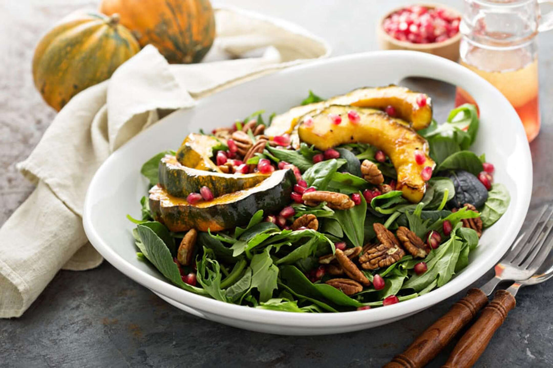 squash salad in a bowl on a set table