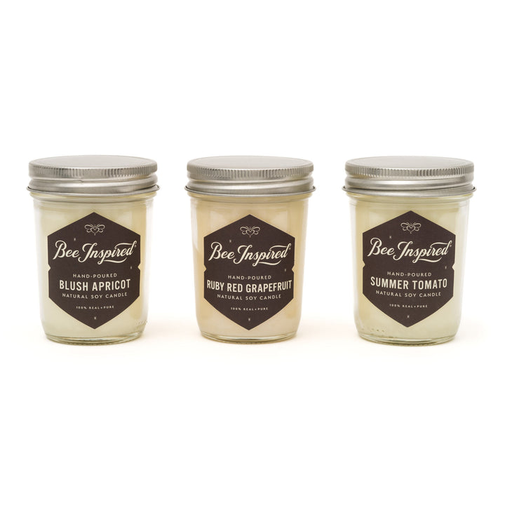 Summer jelly jar candle set on white 