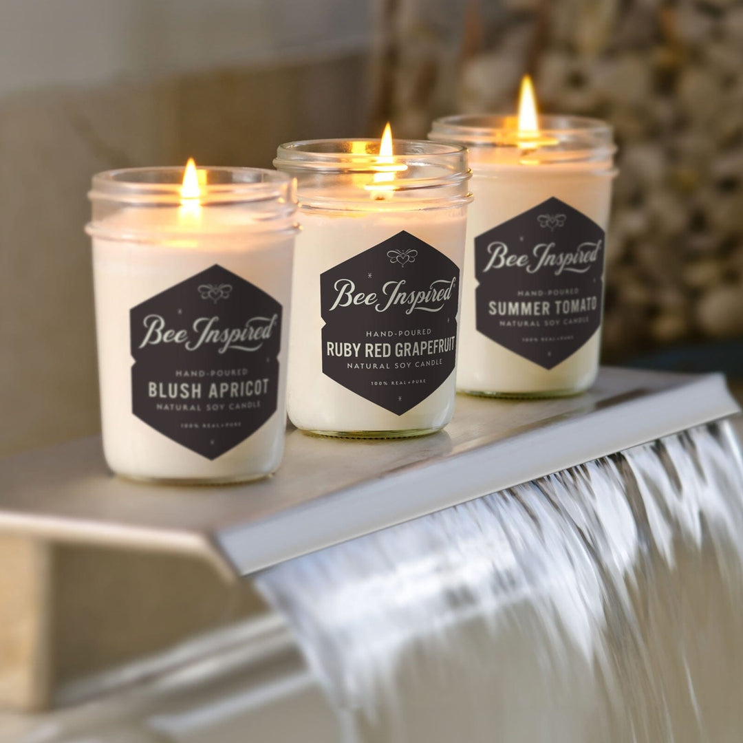 summer candle set on waterfall