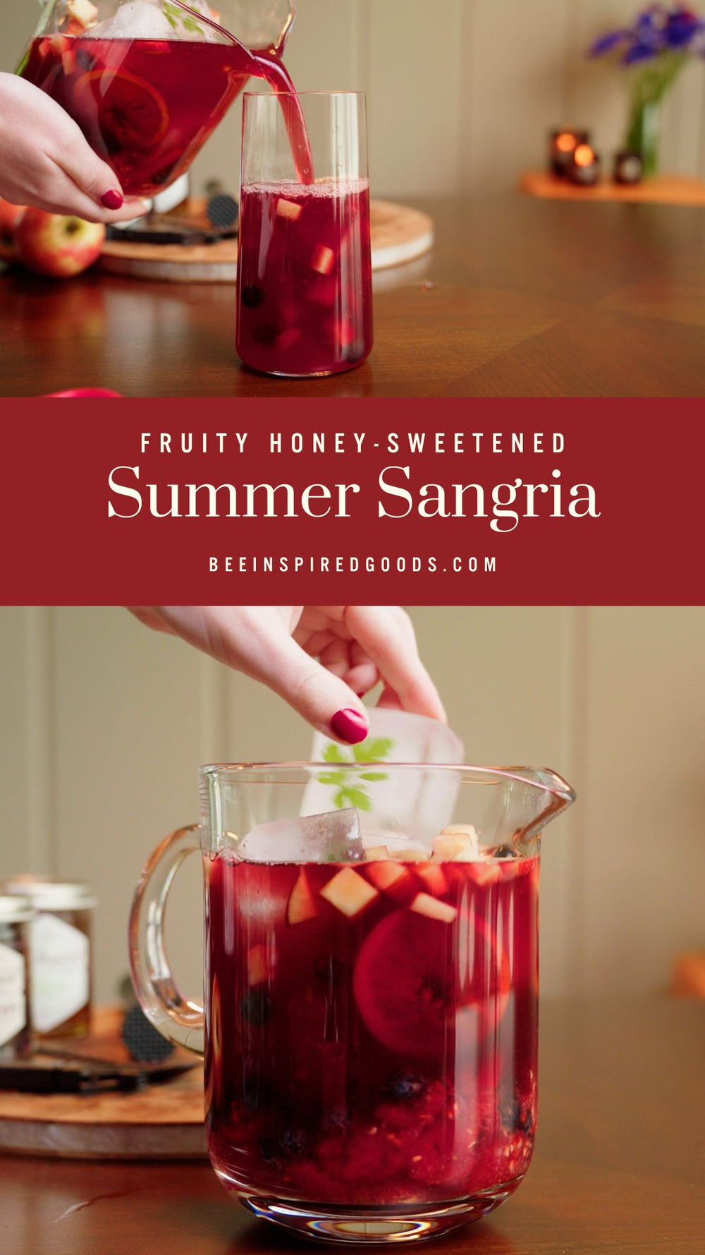 "Fruity Honey-Sweetened Summer Sangria beeinspiredgoods.com" 